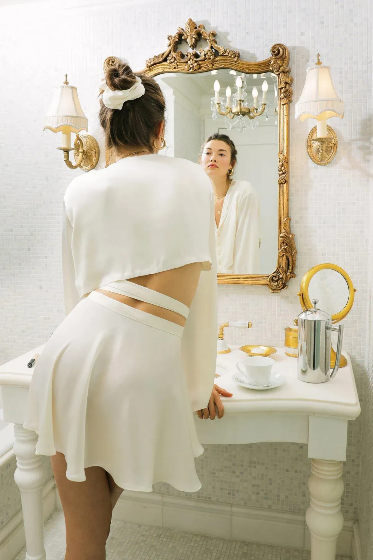 ORSEUND IRIS Ballerina Wrap Skirt & Drop Shoulder Top Set, Ivory - Image 3