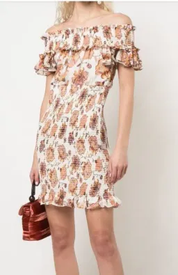 SHONA JOY Floral-print Smocked Off-the-shoulder Mini Dress for rent on The Volte - image 3