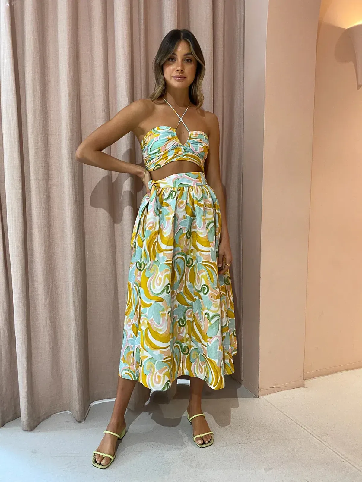 Steele Allegro Peta Crop and Brandt Midi Skirt Set Print Size Small  - Image 1