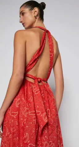 Scanlan Theodore Cotton Paisley Halter Dress Red Size AU 6 for rent on The Volte - image 5