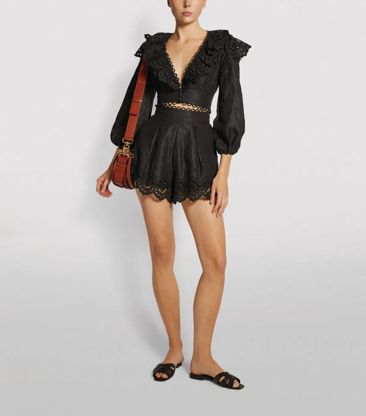 Zimmermann Black Beltitude Scallop shirt and shorts set 0 - Image 1