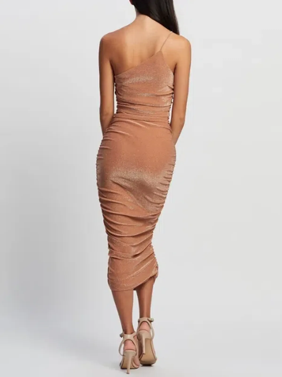 Third Form Shimmer One Shoulder Midi Dress Peach Size 8 - Image 2