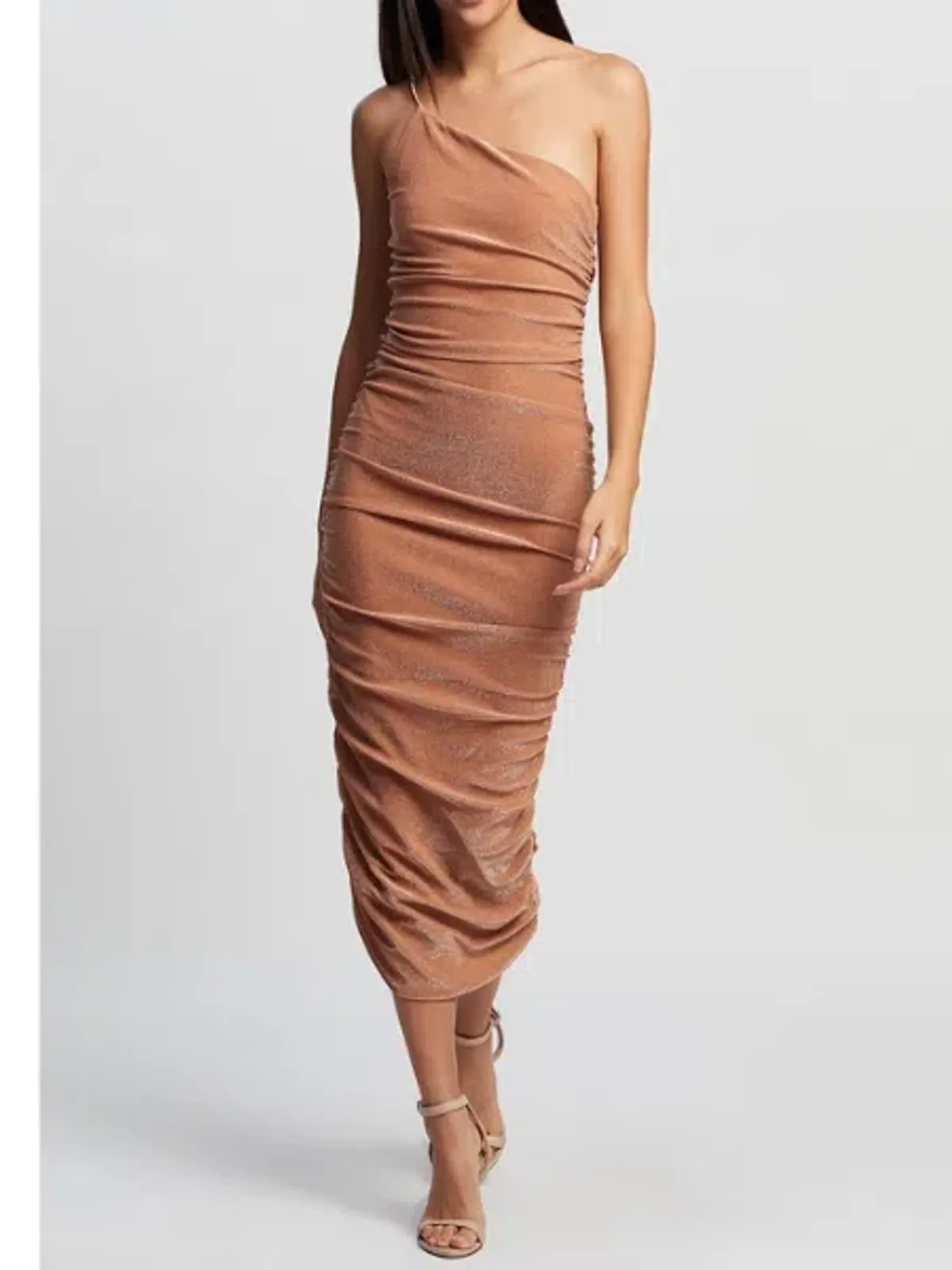 Third Form Shimmer One Shoulder Midi Dress Peach Size 8 - Image 1