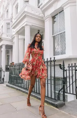 Zimmermann Melody Lace Up Short Dress Burgundy/Floral Size 6 for rent on The Volte - image 3