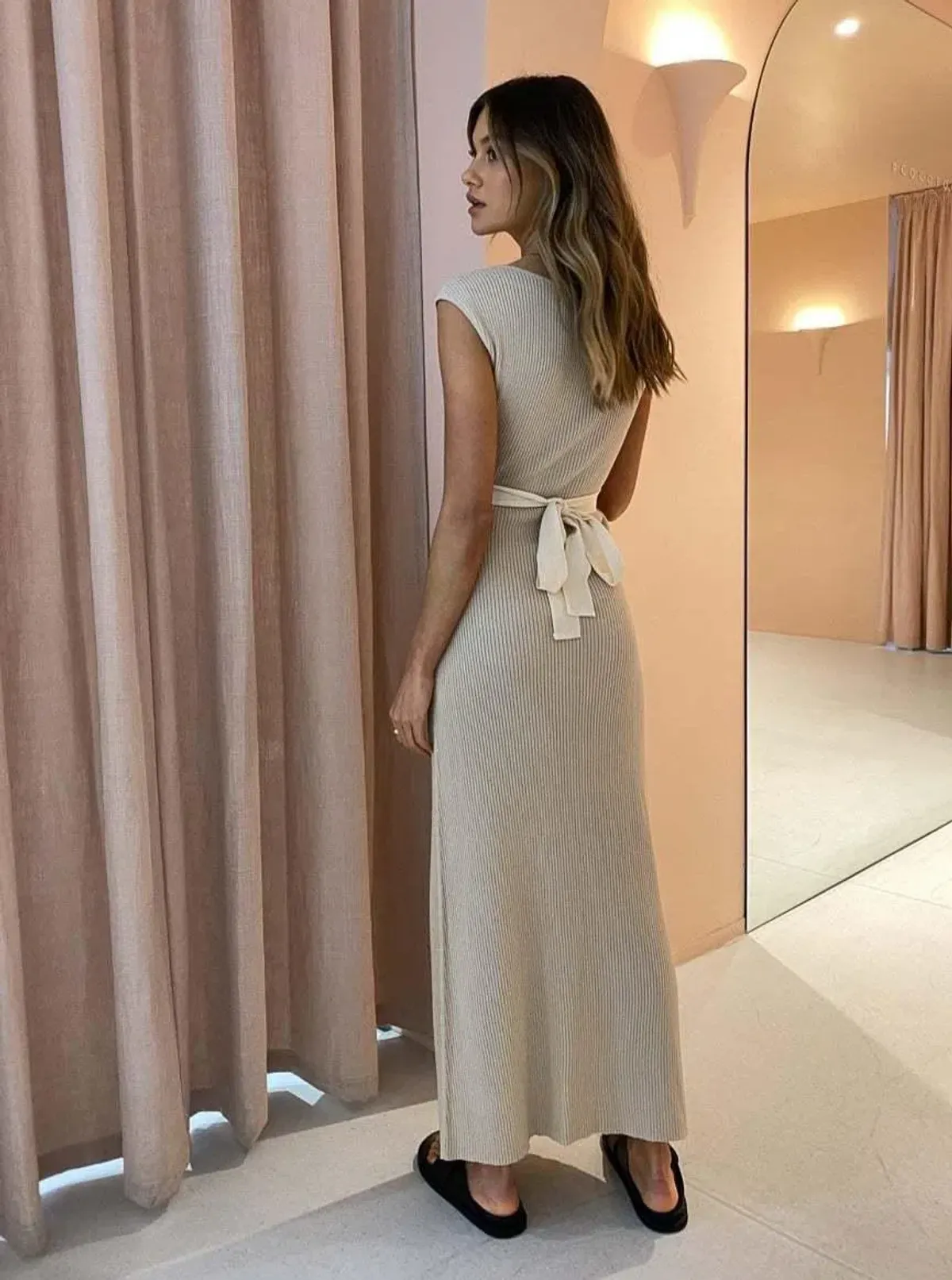 Bec & Bridge Burrows Knit Midi Dress Sand Size 6 - Image 2