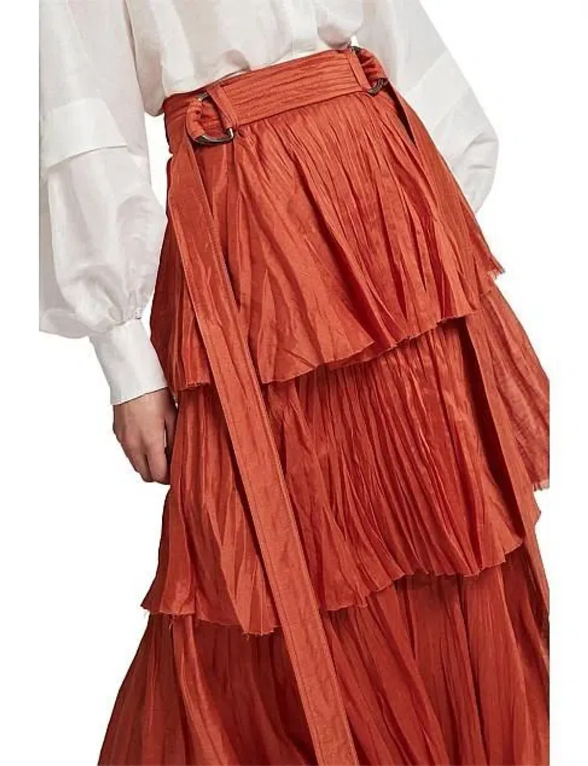 Aje Unfold Tiered Maxi Skirt Rust Size 8  - Image 2