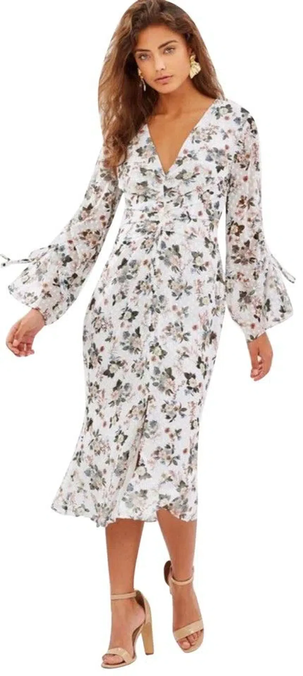 Talulah White Earth Tone Floral Midi Dress Print Size 6 - Image 1