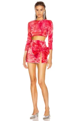 Area NYC Crystal Trimmed Sculpted Bow Mini Skirt & Top in Ruby Tie-Dyed Size 8 for rent on The Volte - image 1