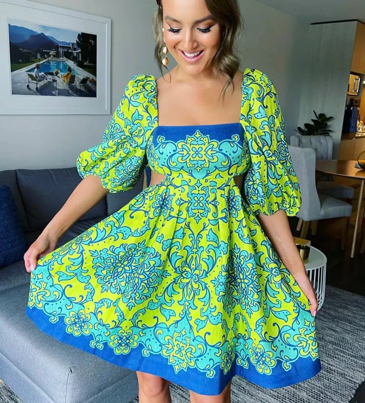 Zimmermann Nina Cut Out Mini Dress Lime Print Size 0 / AU 8 - Image 5