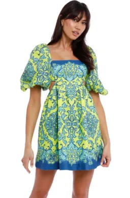 Zimmermann Nina Cut Out Mini Dress Lime Print Size 0 / AU 8 for rent on The Volte - image 2