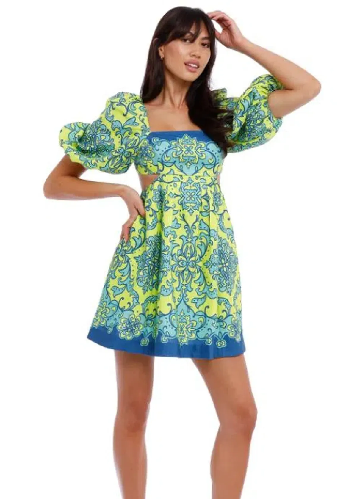Zimmermann Nina Cut Out Mini Dress Lime Print Size 0 / AU 8 - Image 4