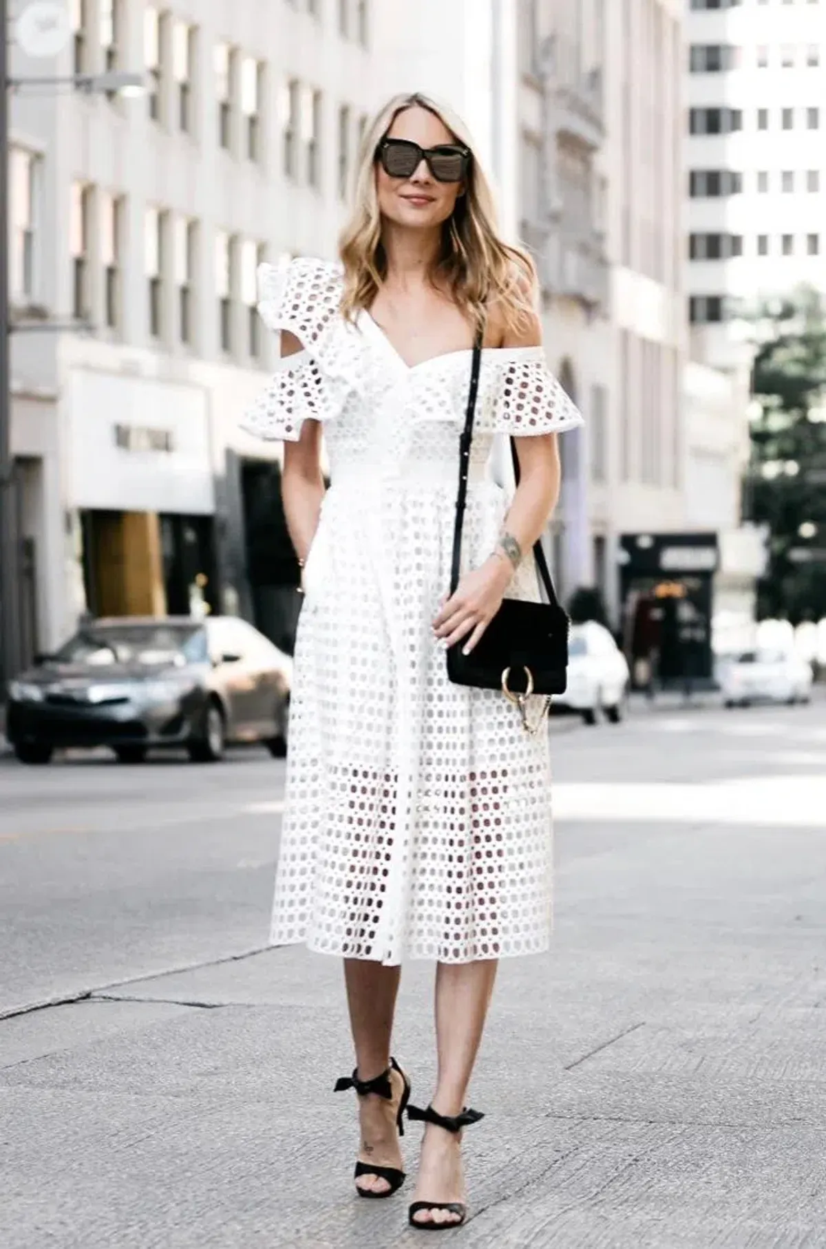 Self Portrait Asymmetric Ruffle Off the Shoulder Dress White Size 14 - Image 1