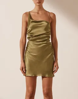 Shona Joy Alma Asymmetrical Bias Cowl Mini Dress Green Size 8 for rent on The Volte - image 1