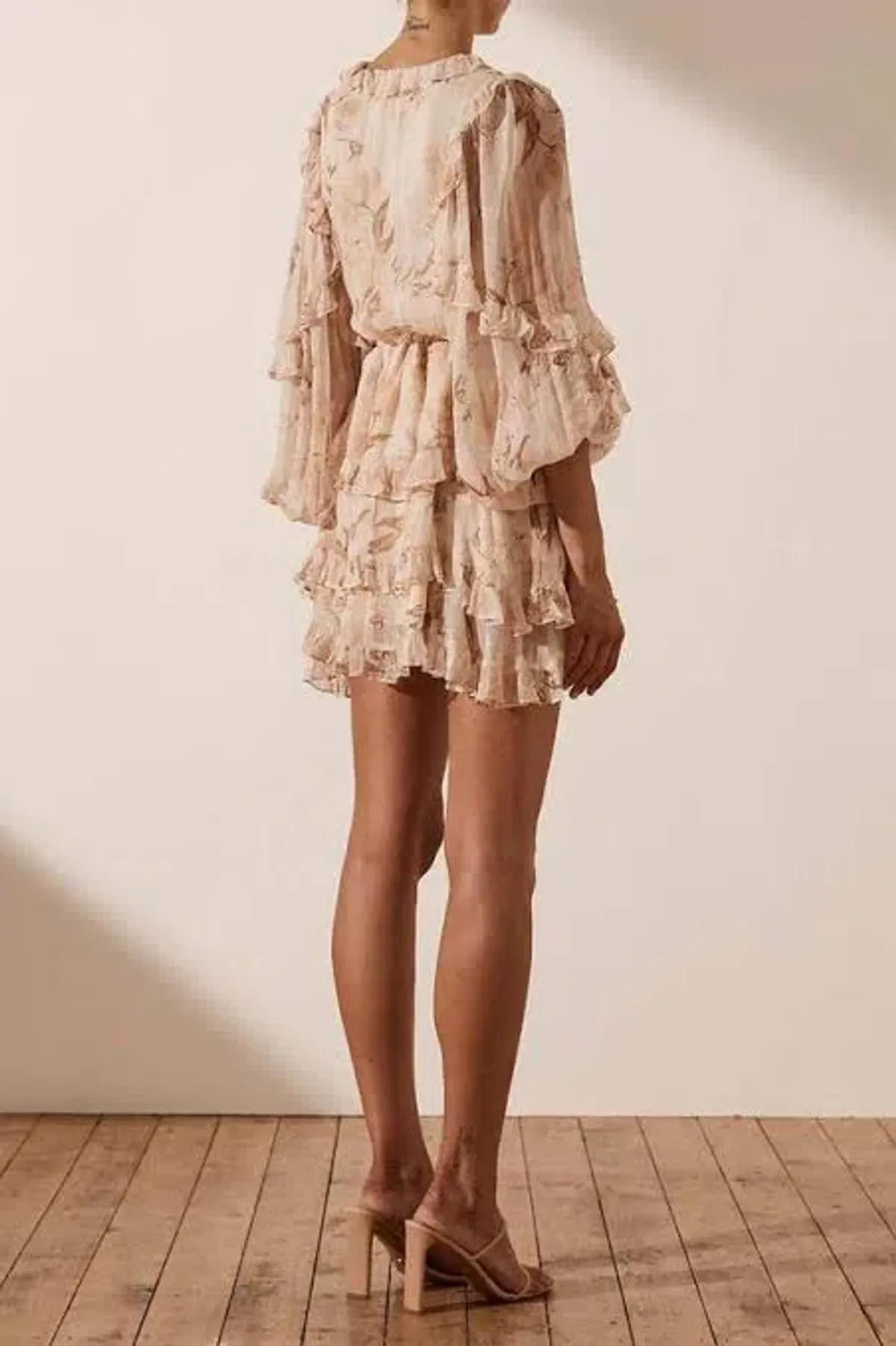 Shona Joy Nina Balloon Sleeve Frill Mini Dress Print Size 10 - Image 2