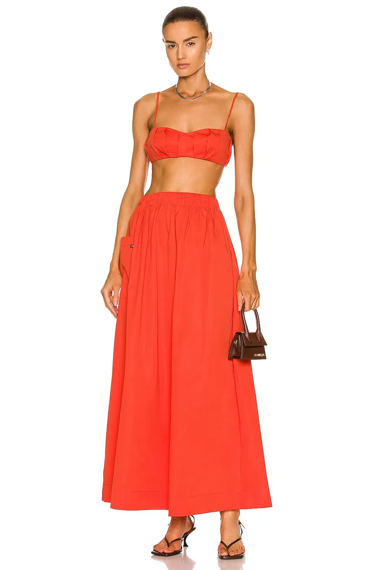 Sir the Label Anja Tucked Bralette Top Size 1 and Skirt Size 0 Set in Mandarin Red - Image 4