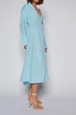 Scanlan Theodore Italian Linen Wrap Shirt Dress Blue Size 10 for rent on The Volte - image 3