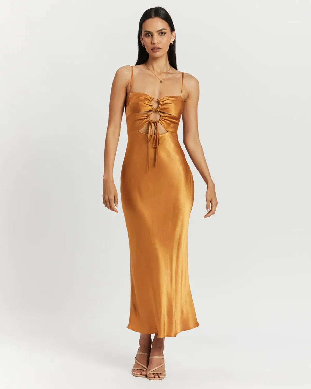 Shona Joy Alma Lace Up Midi Dress in Saffron Yellow Size 8 - Image 1
