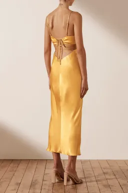 Shona Joy Alma Lace Up Midi Dress in Saffron Yellow Size 8 for rent on The Volte - image 3