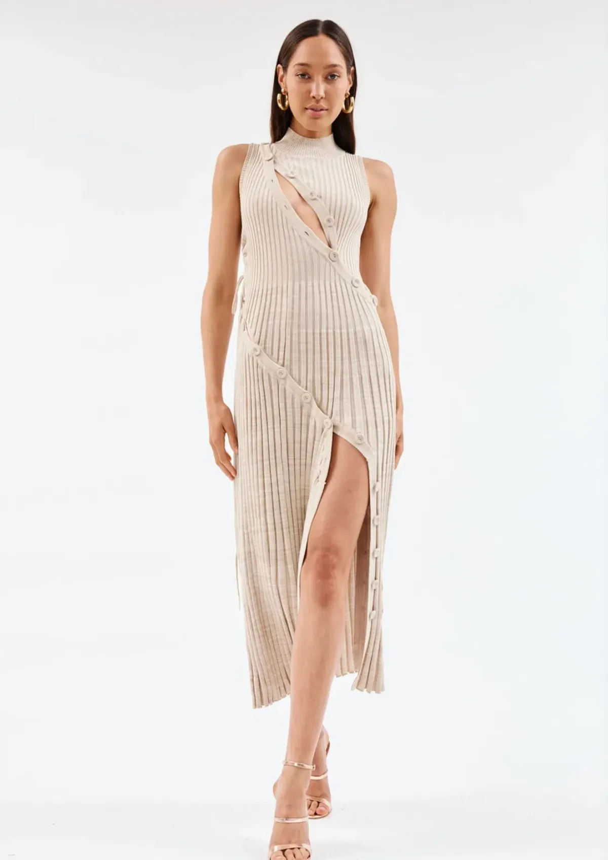 Christopher Esber Spiral Knit Dress Tan Marle Size 6 - Image 2