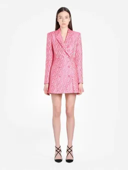 Rotate by Birger Christensen Double Breasted Metallic Jacquard Mini Blazer Dress Pink Size 6 for rent on The Volte - image 1