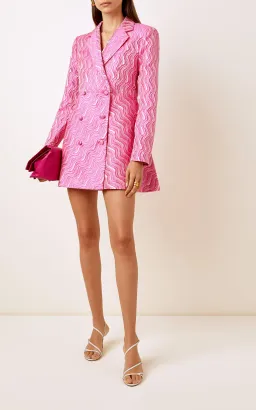 Rotate by Birger Christensen Double Breasted Metallic Jacquard Mini Blazer Dress Pink Size 6 for rent on The Volte - image 2