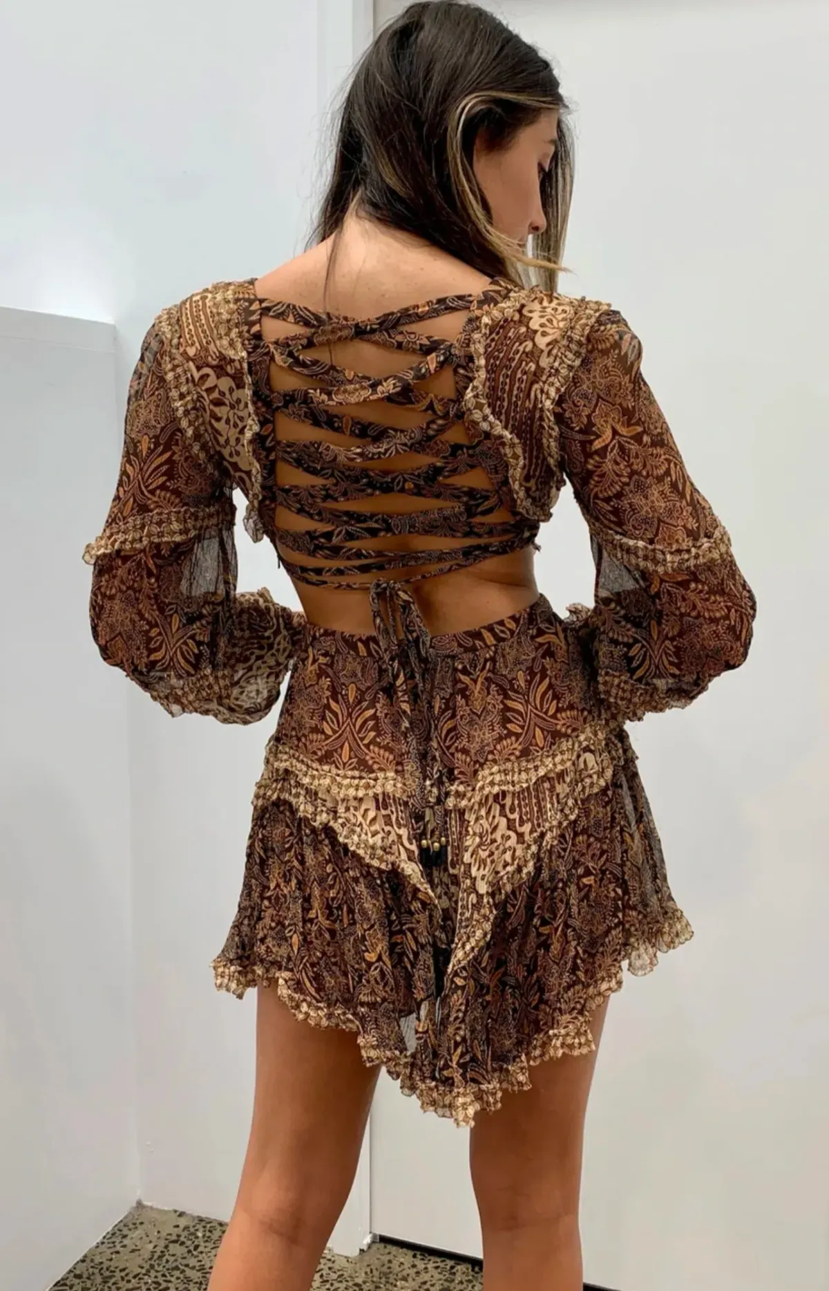 Zimmermann Tali Batik Cut Out Mini Dress Spliced Print Size 8 - Image 3