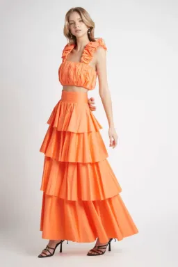 Aje Medina Set Crop Top & Tiered Skirt Orange Size 14 for rent on The Volte - image 4