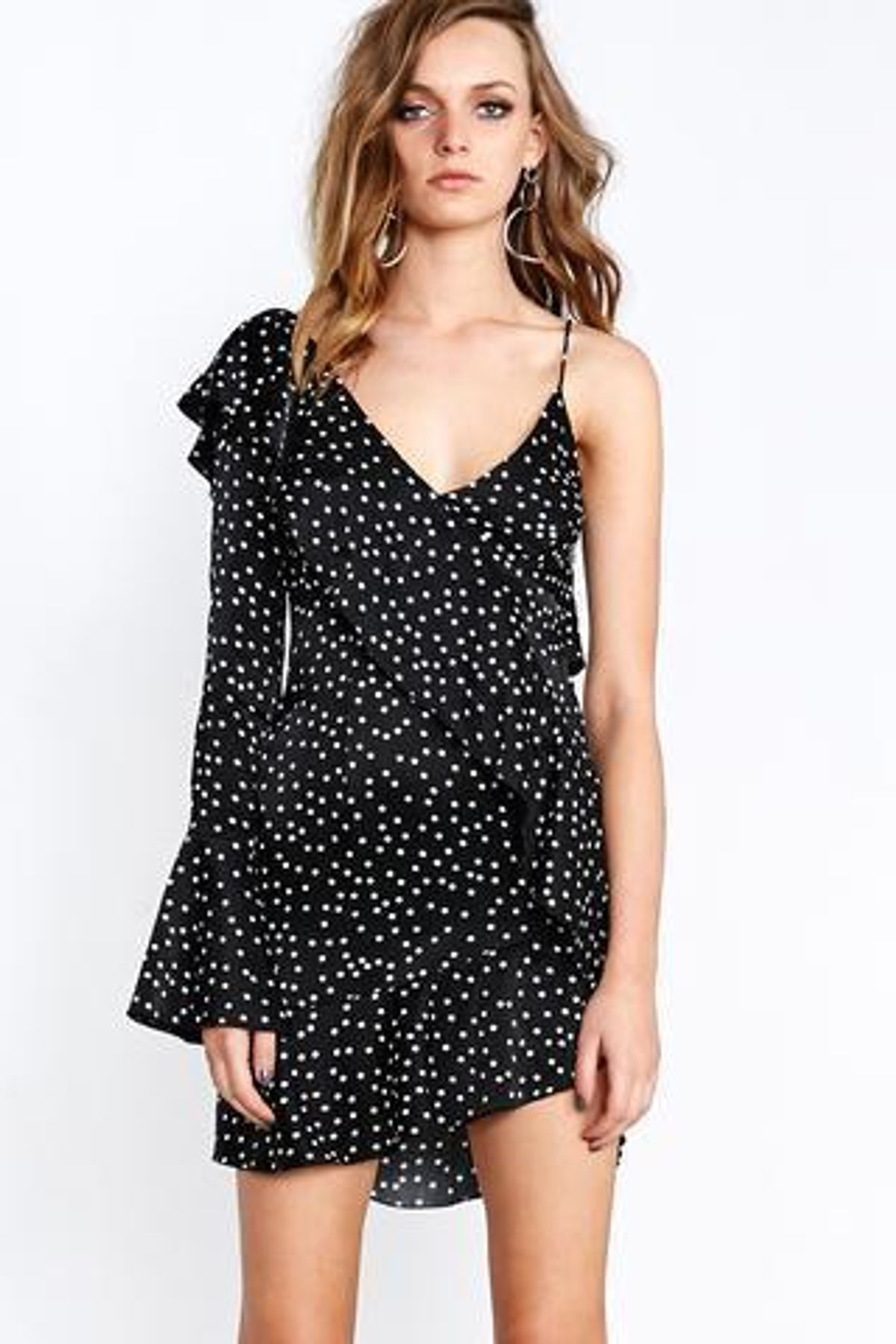 Shakuhachi Spot On One Sleeve Ruffle Polka Dot Dress Print Size 8 - Image 2
