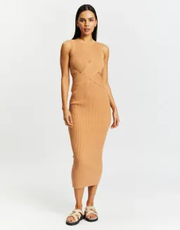 Aere Twist Waist Knit Dress Brown Size 8 for rent on The Volte - image 1