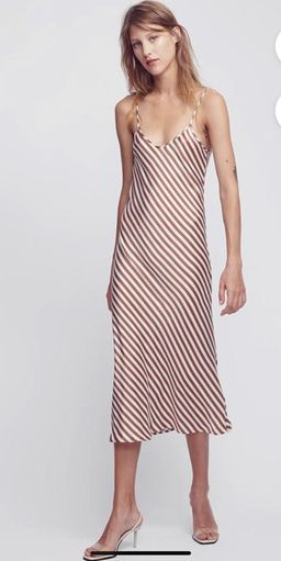 Silk laundry 90’s silk slip dress toffee stripe Size 10 for rent on The Volte - image 1