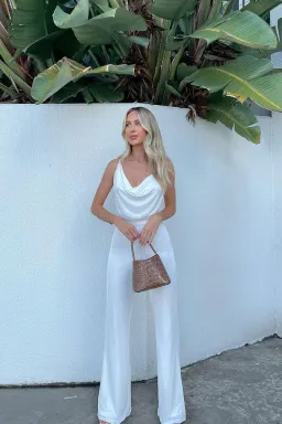 MISHA Moyra Slinky Jumpsuit Ivory White Size 12 for rent on The Volte - image 3