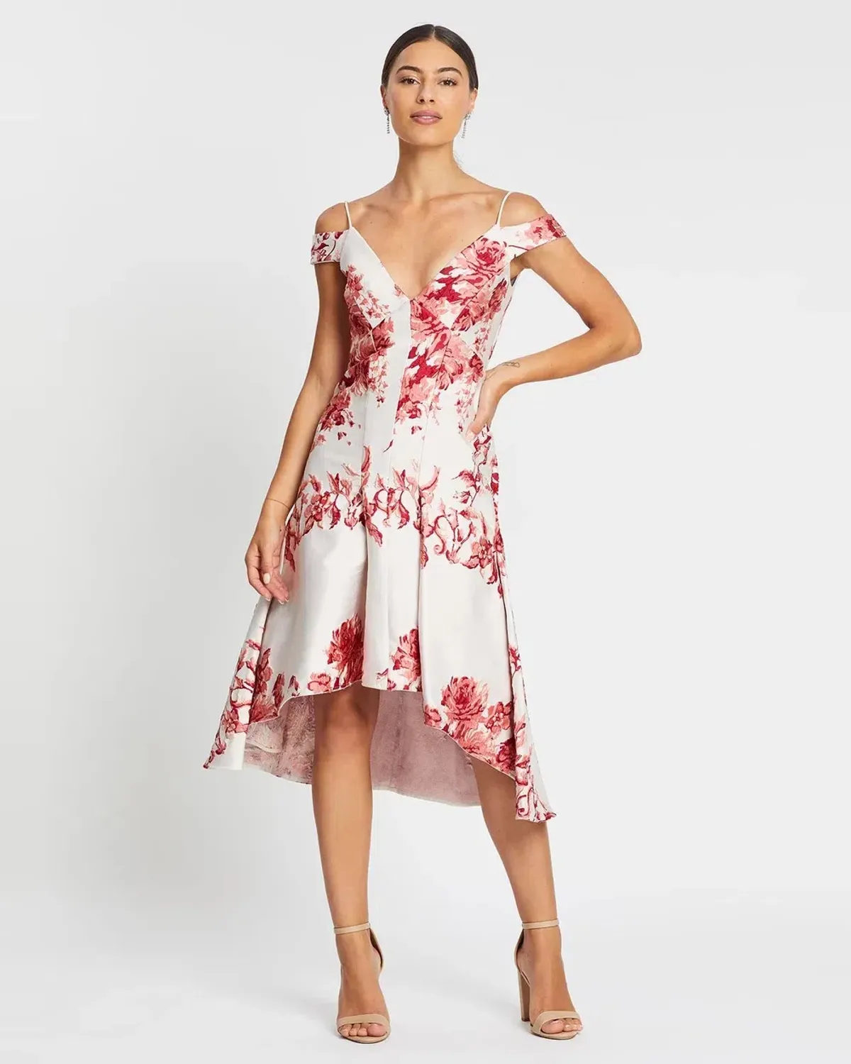 Nicola Finetti Emilia High Low Dress in Pink Roses Size 8 - Image 1