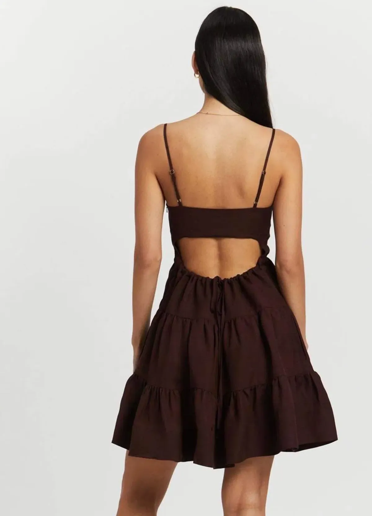 Shona Joy Rubi Lace Up Mini Dress in Cocoa Brown Size 10 - Image 3