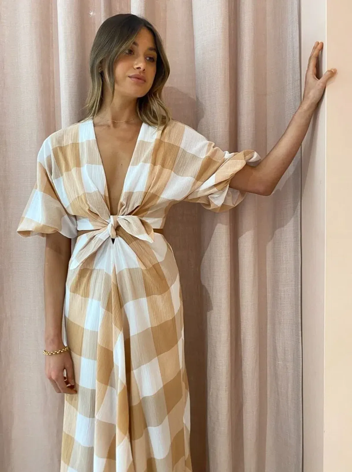 Significant Other Frida Dress in Caramel Check Print Size 10 - Image 3