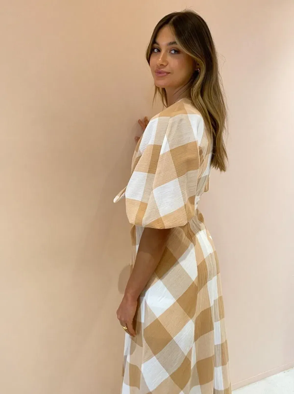 Significant Other Frida Dress in Caramel Check Print Size 10 - Image 4