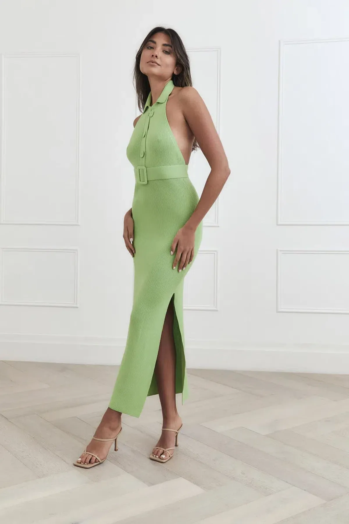 San Sloane Drake Rib Midi Dress Green Size 8 - Image 1