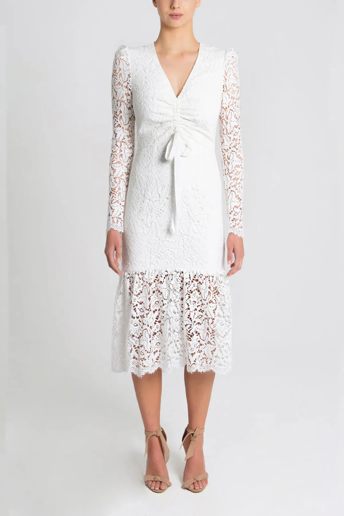 Rebecca Vallance Le Saint Ruched Lace Dress White Size 8 - Image 1