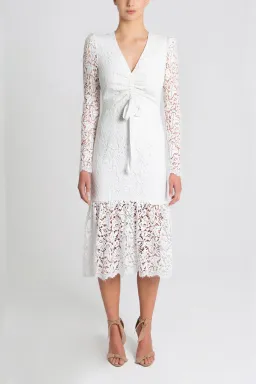 Rebecca Vallance Le Saint Ruched Lace Dress White Size 8 for rent on The Volte - image 1