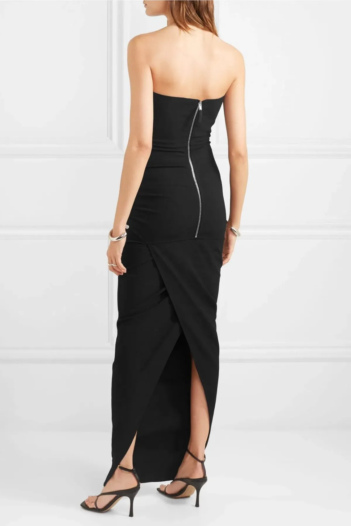 Rick Owens Strapless Cotton Blend Crepe Maxi Dress Black Size 10 - Image 2