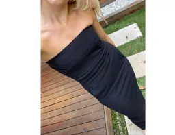 Rick Owens Strapless Cotton Blend Crepe Maxi Dress Black Size 10 for rent on The Volte - image 4