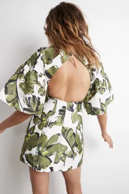 Aje Oasis Olive Leaf Cut Out Mini Dress Print Size 8 for rent on The Volte - image 3