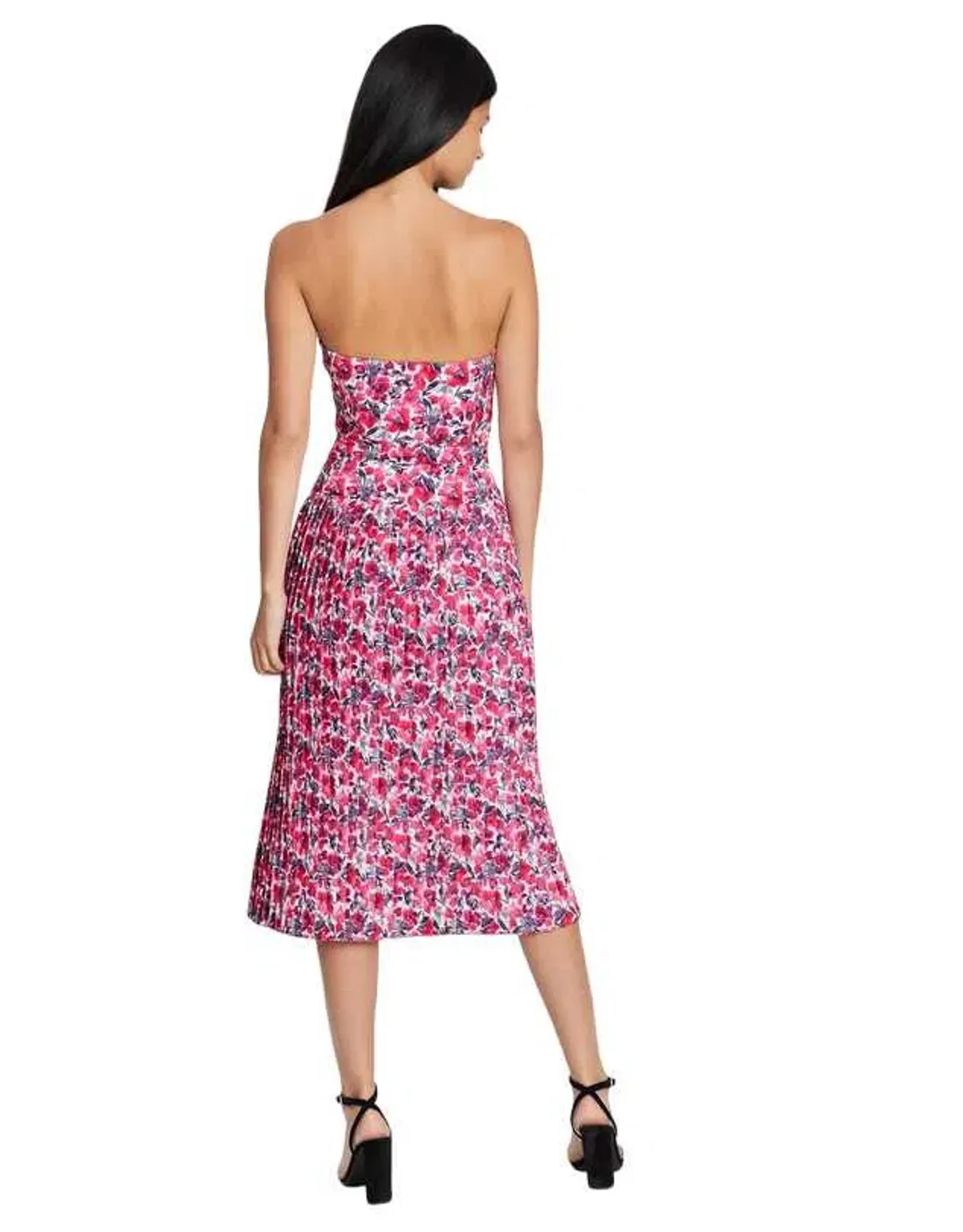By Johnny Strapless Pleat Midi Dress Print Size 10 - Image 4