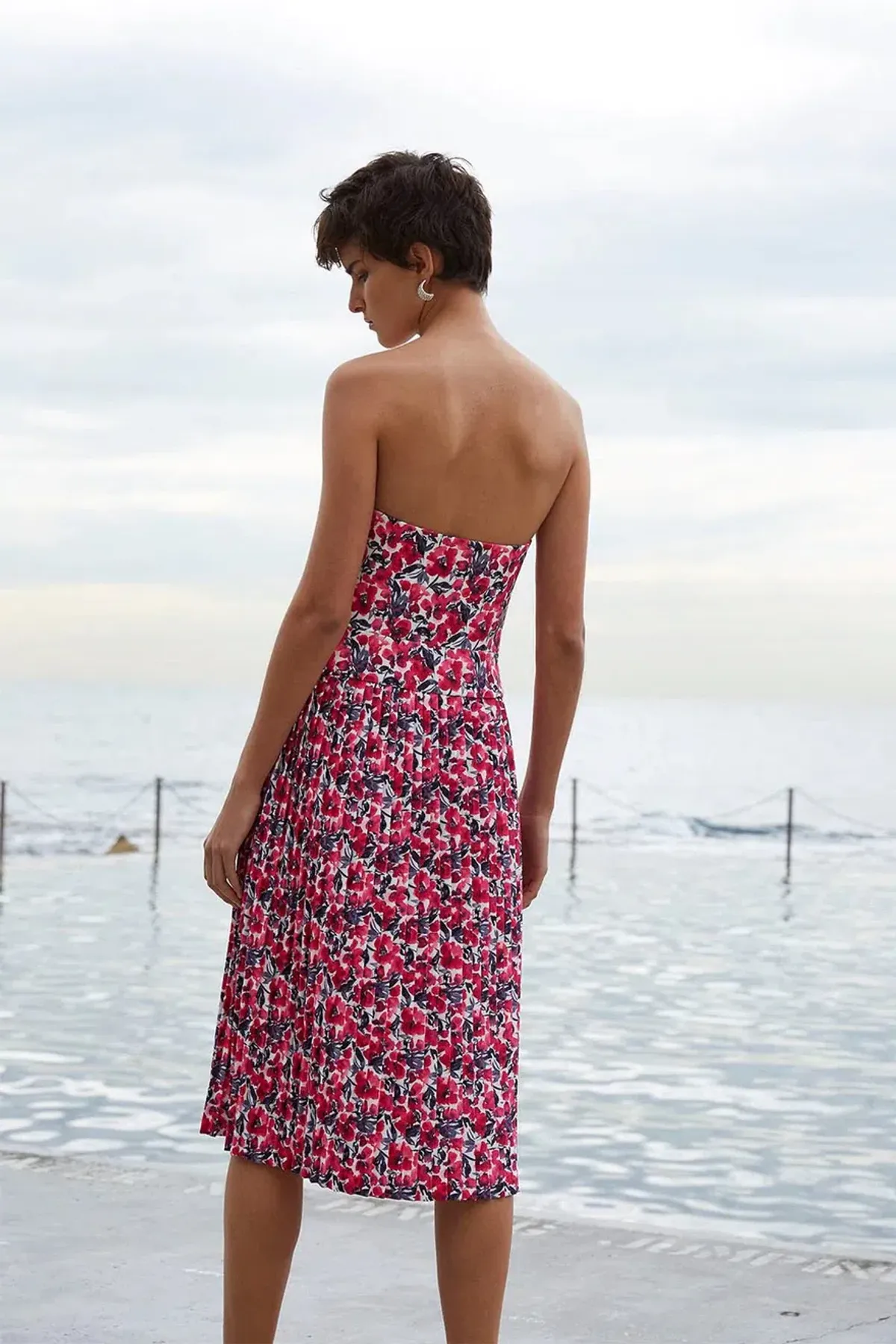 By Johnny Strapless Pleat Midi Dress Print Size 10 - Image 2