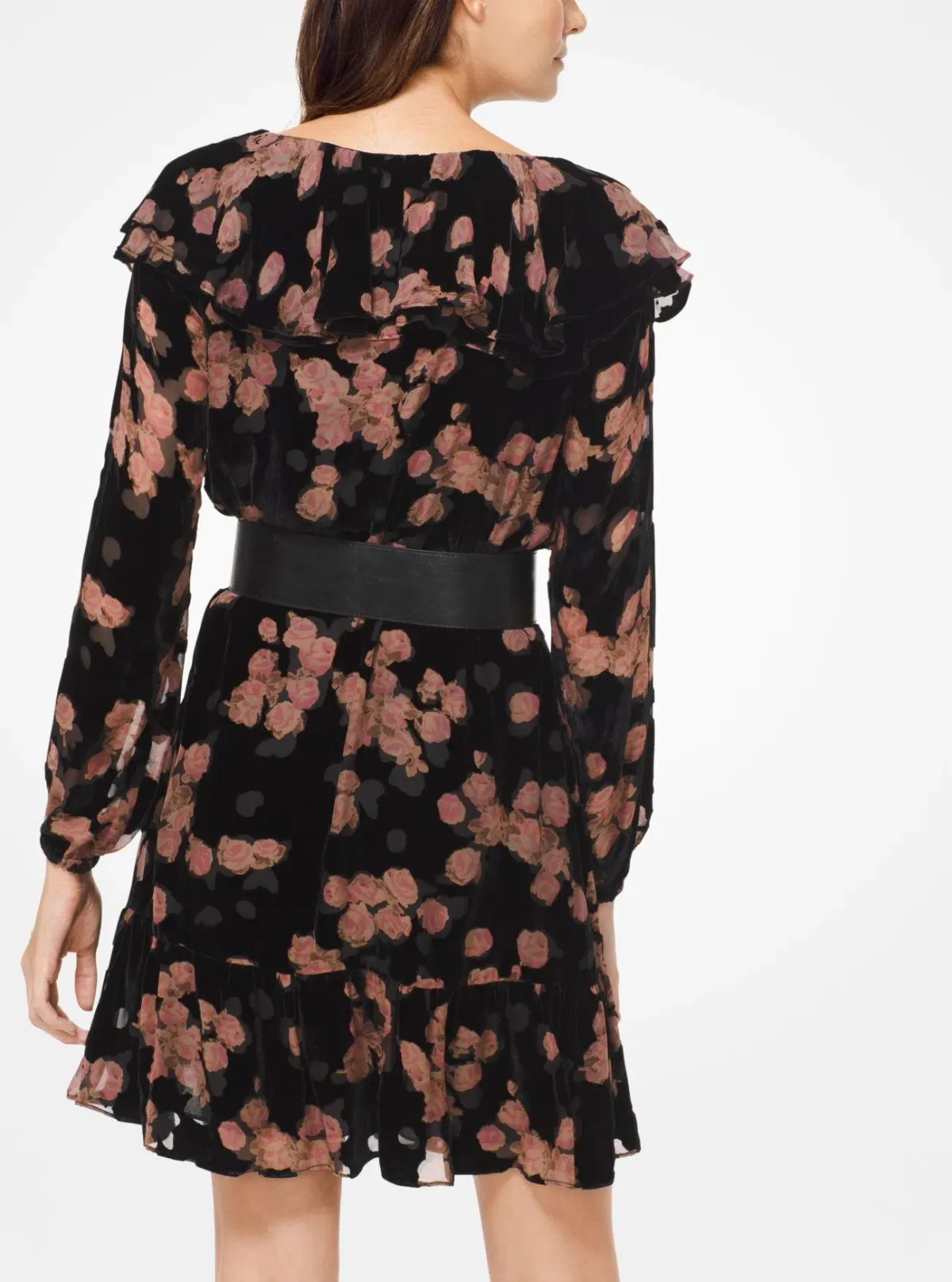 Michael Kors Belted Ruffled Floral-Print Devoré-Velvet Mini Dress Print Size 8 - Image 2
