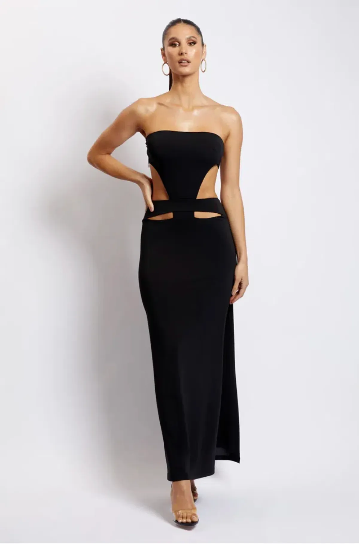 Marissa Strapless Maxi Dress With Waist Tie - Black - Image 3