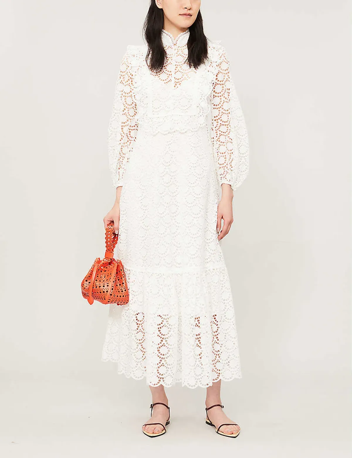 Zimmermann Goldie Scalloped-trim Lace Midi Dress White Size 0 (AU 8) - Image 1