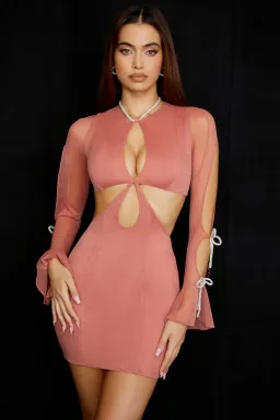 House of CB Miranda Rose Crystal Trim Cut Out Mini Dress Pink Size M / Au 8 for rent on The Volte - image 4