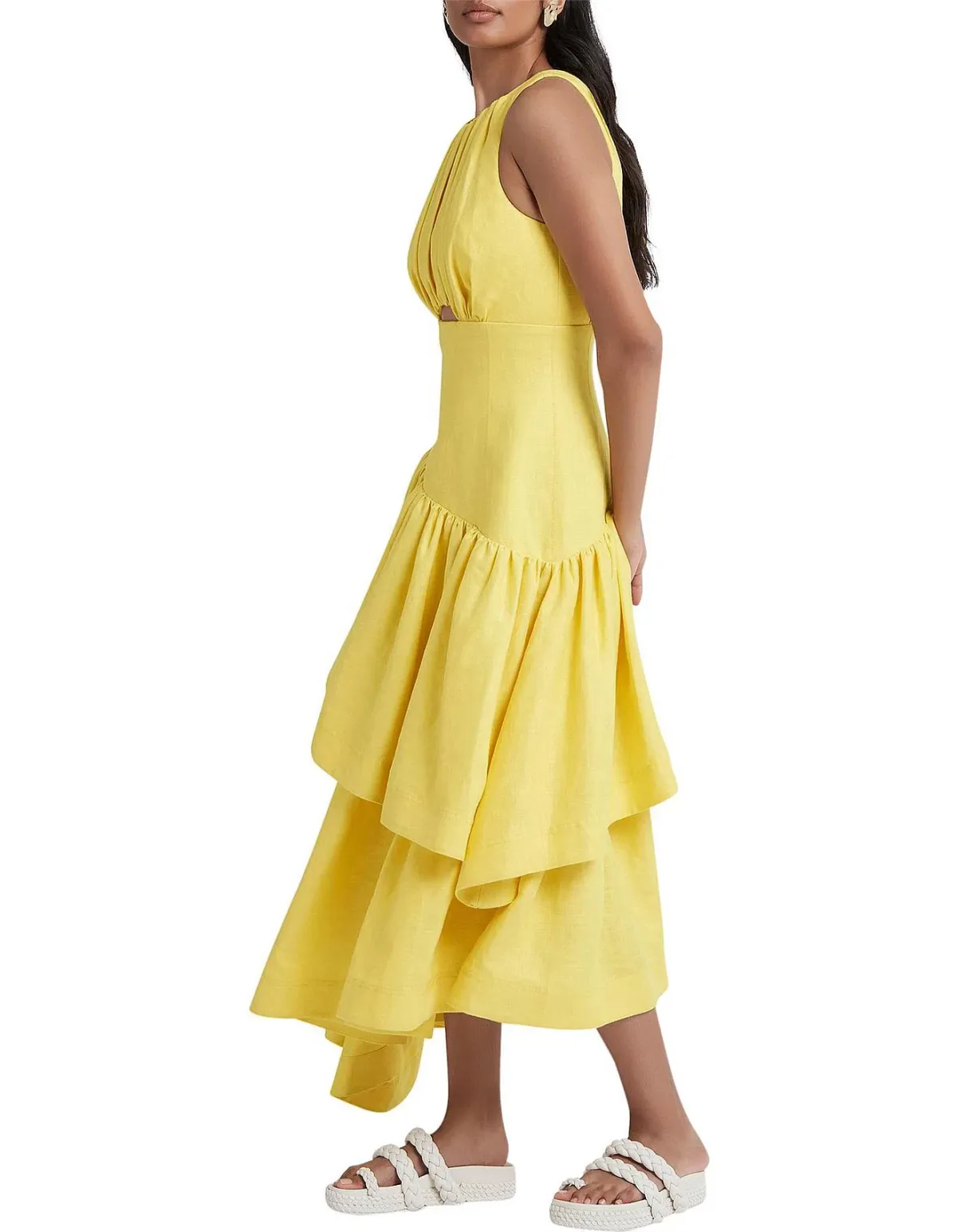 Aje Caliente Tiered Cut Out Midi Dress Yellow Size 10 - Image 2