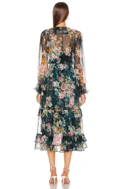 Zimmermann Wavelength Scallop Tiered Silk Chiffon Midi Dress Floral Print Size 0P / AU 6 for rent on The Volte - image 2