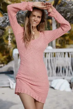 Spell & The Gypsy Atlantic Crochet Mini Dress Pink Size 6  for rent on The Volte - image 6